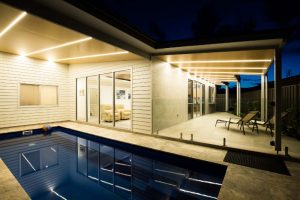 Pool side house windows